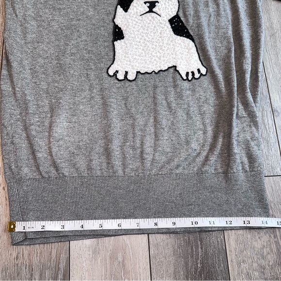 French Connection Grey Bulldog Beaded Sequins Knit Sweater Size Large - Picture 10 of 15
